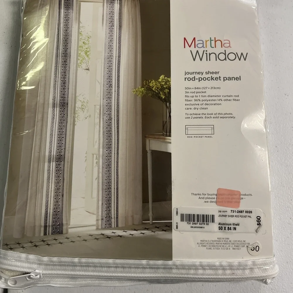 Martha Window Journey Sheer Rod‎ Pocket Panel Aluminum Khaki Set 50x84